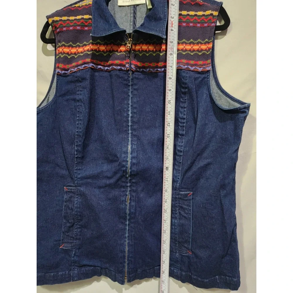 Y2K Susan Bristol Full Zip Denim Vest Fair Isle Western Geo Print Cottagecore XL